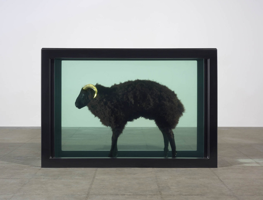 Damien Hirst’s ‘Black Sheep with Golden Horns’ (2009), priced at £2,250,000 ($3,750,000) on the stand of London dealers Tomasso Brothers Fine Art at the European Fine Art Fair in Maastricht. Image courtesy Tomasso Brothers.